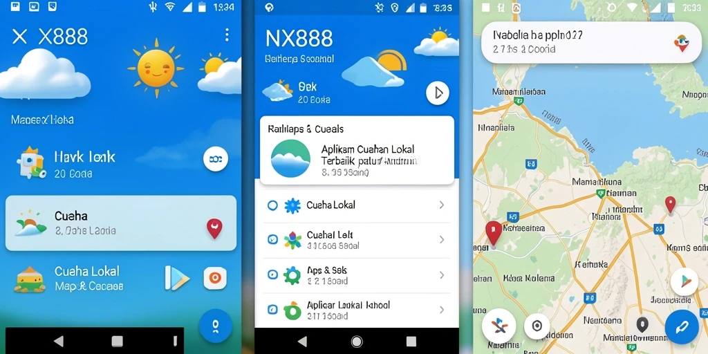 Tampilan utama NX888 menunjukkan informasi cuaca lokal secara real-time.